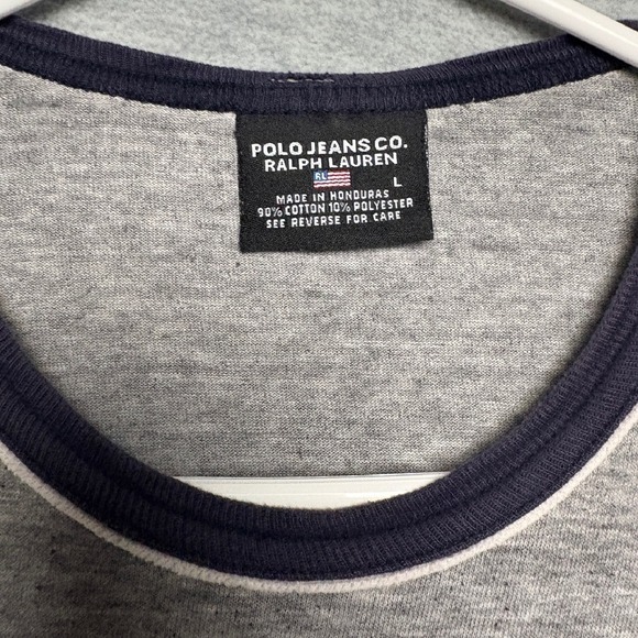 Polo Ralph LaurenJeans Co. TShirt Ringer Crew Neck USA Flag Logo Gray Tee Men L - Picture 3 of 10